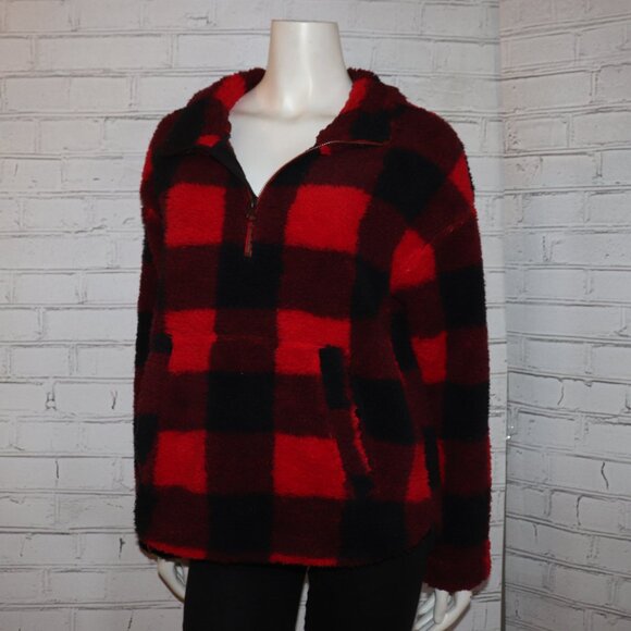 ❤️🖤🏕️ Old Navy Fleece · Red Buffalo Plaid · Half-Zip · Size M - Picture 3 of 6